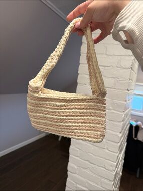Handwoven Cream & Light Pink Shoulder Bag